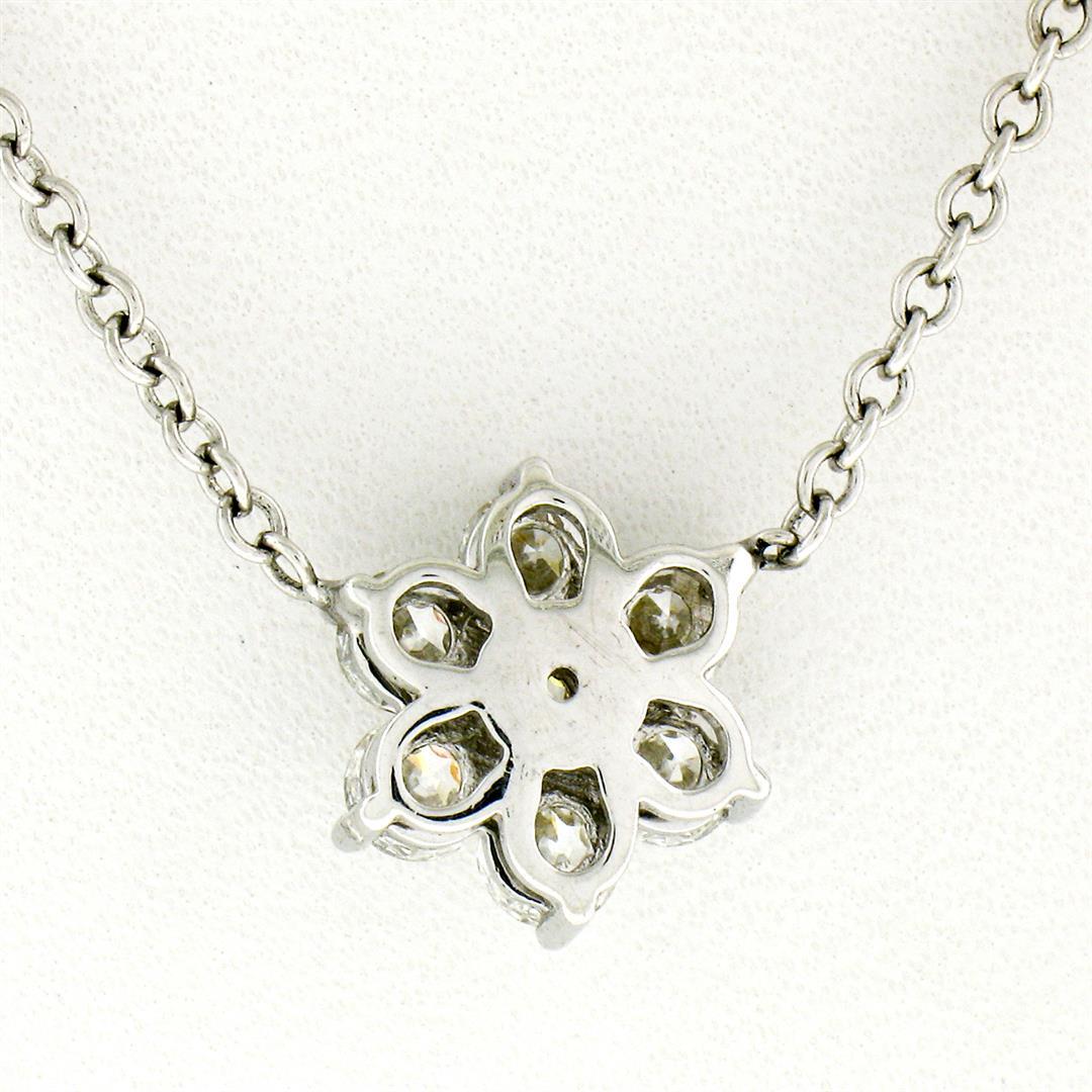 New 14K White Gold 1.05 ctw G VS1 Diamond Petite Flower Cluster Pendant Necklace