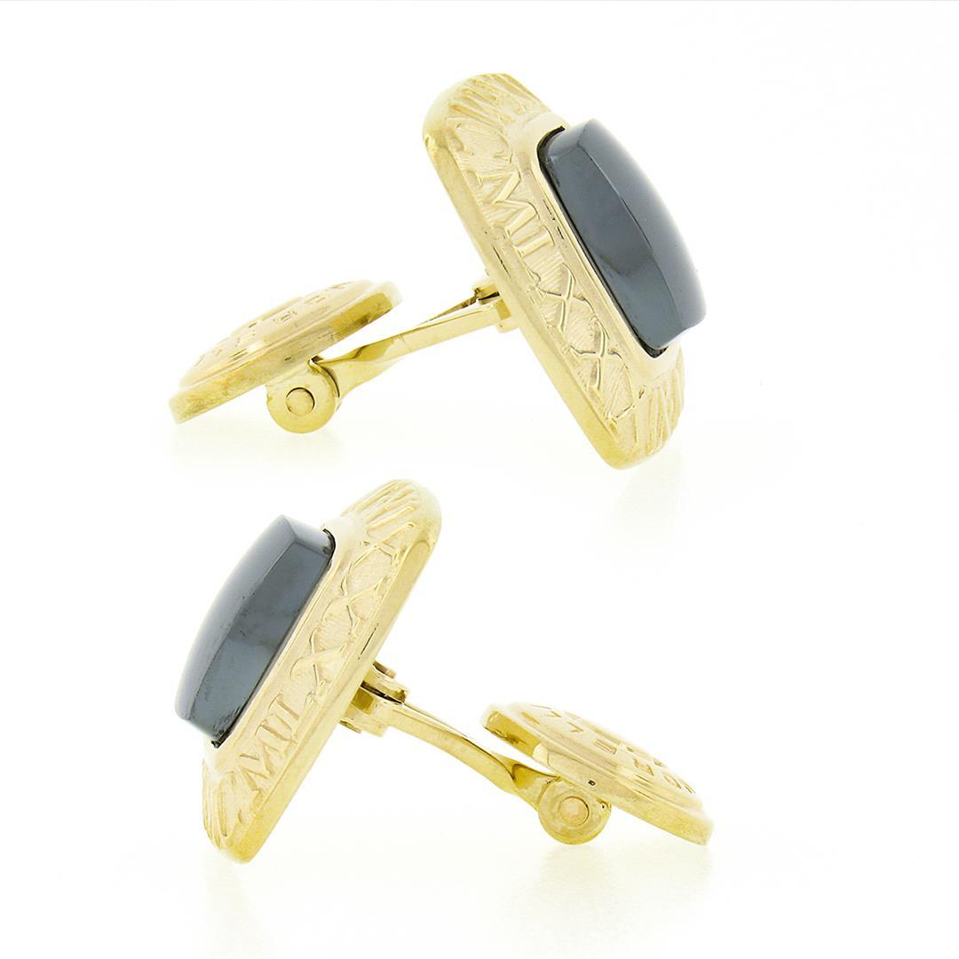 Men's Morelli 14K Gold Cushion Cabochon Bezel Hematite Roman Numeral Cuff Links