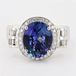 4.63 ctw Tanzanite and 0.54 ctw Diamond Platinum Ring