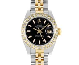 Rolex Ladies Quickset 2Tone 18K Diamond Bezel Datejust Hidden Clasp Jubilee Band