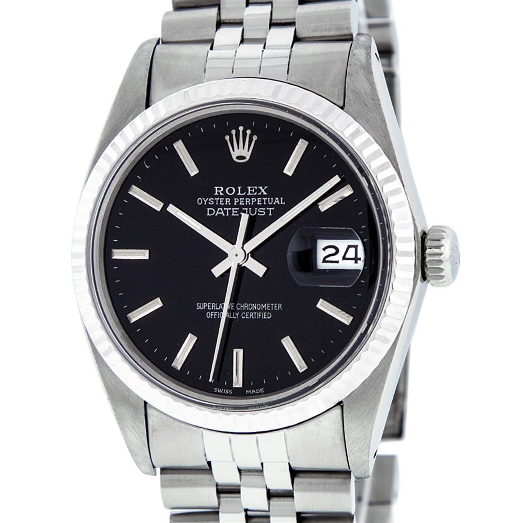 Rolex Stainless Steel Black Index 36mm Datejust Wristwatch