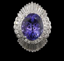 8.96 ctw Tanzanite and Diamond Ring - Platinum