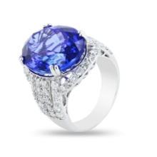 18.60 ctw Tanzanite and 2.38 ctw Diamond Platinum Ring (GIA CERTIFIED)