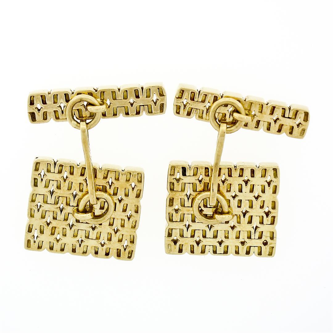 Men's Italian Solid 18k Yellow Gold Fancy Florentine Finished Chain Cuff Links