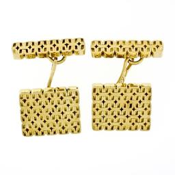 Men's Italian Solid 18k Yellow Gold Fancy Florentine Finished Chain Cuff Links