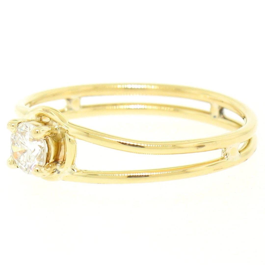 14k Solid Yellow Gold 0.21 ctw Round Brilliant Diamond Solitaire Open Band Ring