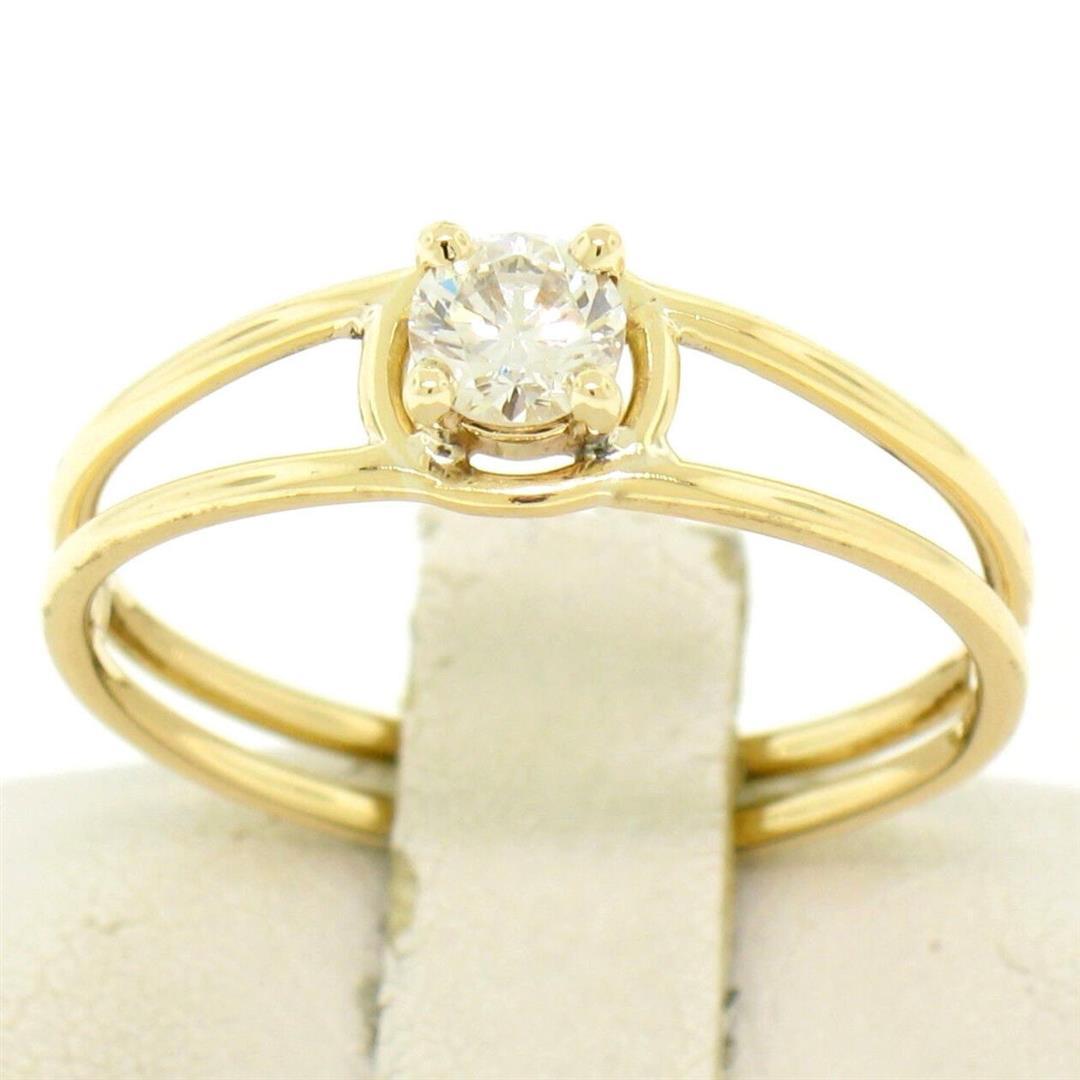 14k Solid Yellow Gold 0.21 ctw Round Brilliant Diamond Solitaire Open Band Ring