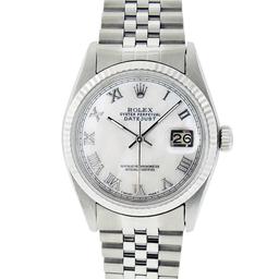 Rolex 36MM Stainless Steel White Roman Datejust Wristwatch