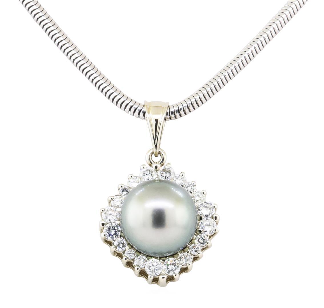 0.64 ctw Diamond and Pearl Pendant & Chain - 14KT White Gold