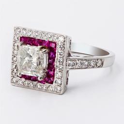 1.30 ctw CENTER Diamond and 0.68 ctw Ruby Platinum Ring (1.72 ctw Diamonds)