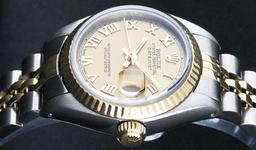 Rolex Ladies 2T Champagne Roman Fluted Wristwatch 26MM