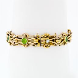 Antique Victorian 15k Gold Green Peridot & Pearl Love Knot Link Chain Bracelet