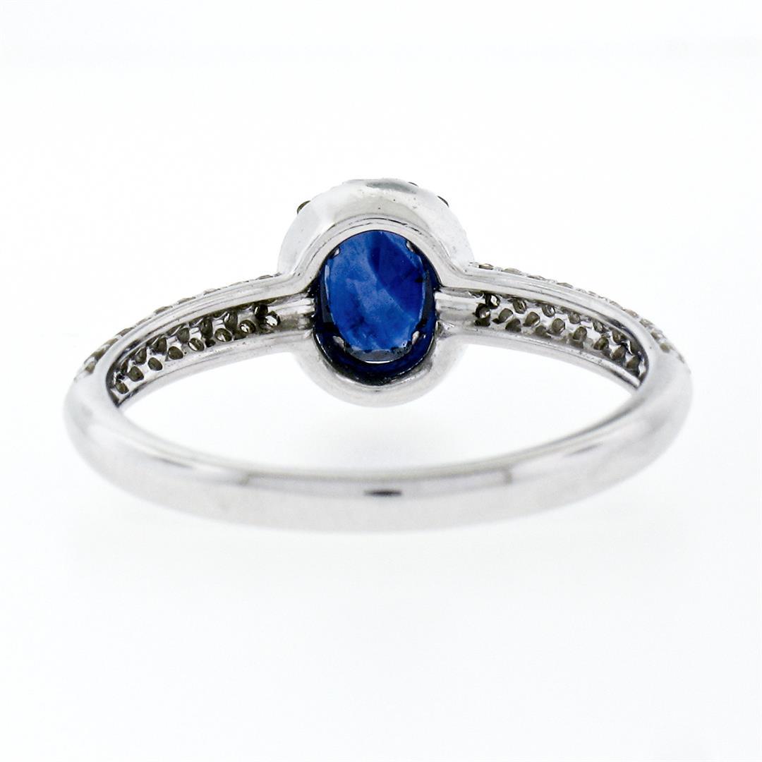 Petite 14K White Gold 1.05 ctw Oval Sapphire Solitaire & Diamond Halo Promise Ri