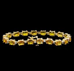 15.57 ctw Yellow Sapphire and Diamond Bracelet - 14KT Yellow Gold