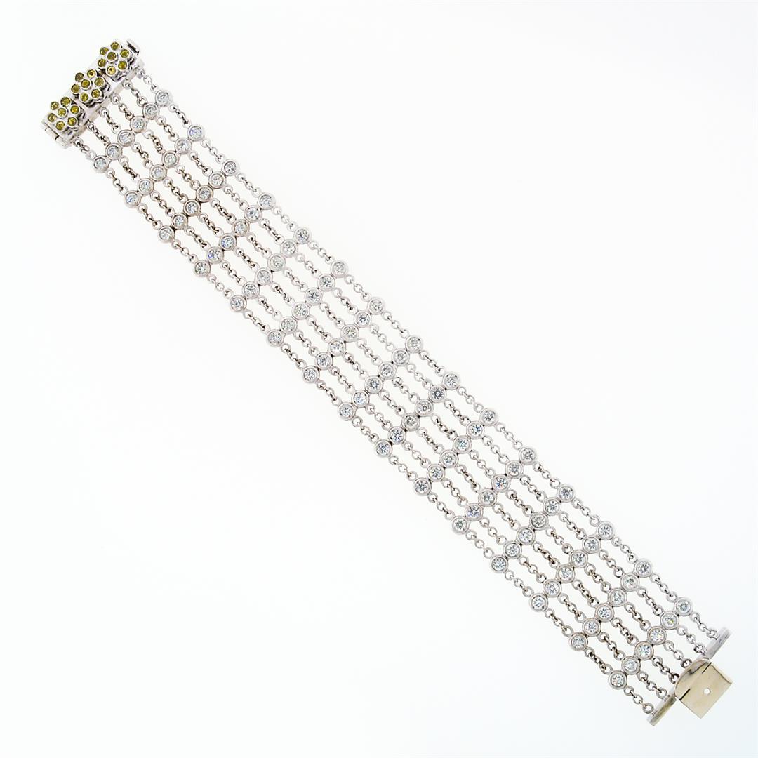 18k White Gold 6.65 ctw 6 Row Diamond by the Yard Wide Flexible Statement Bracel