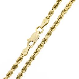 Unisex 14k Yellow Gold 20.25" 2.8mm Solid Rope Chain Necklace w/ Lobster Clasp