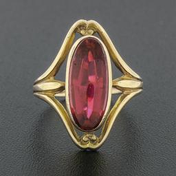 Antique Victorian 10k Yellow Gold Elongated Oval Buff Top Red Stone Open Ring