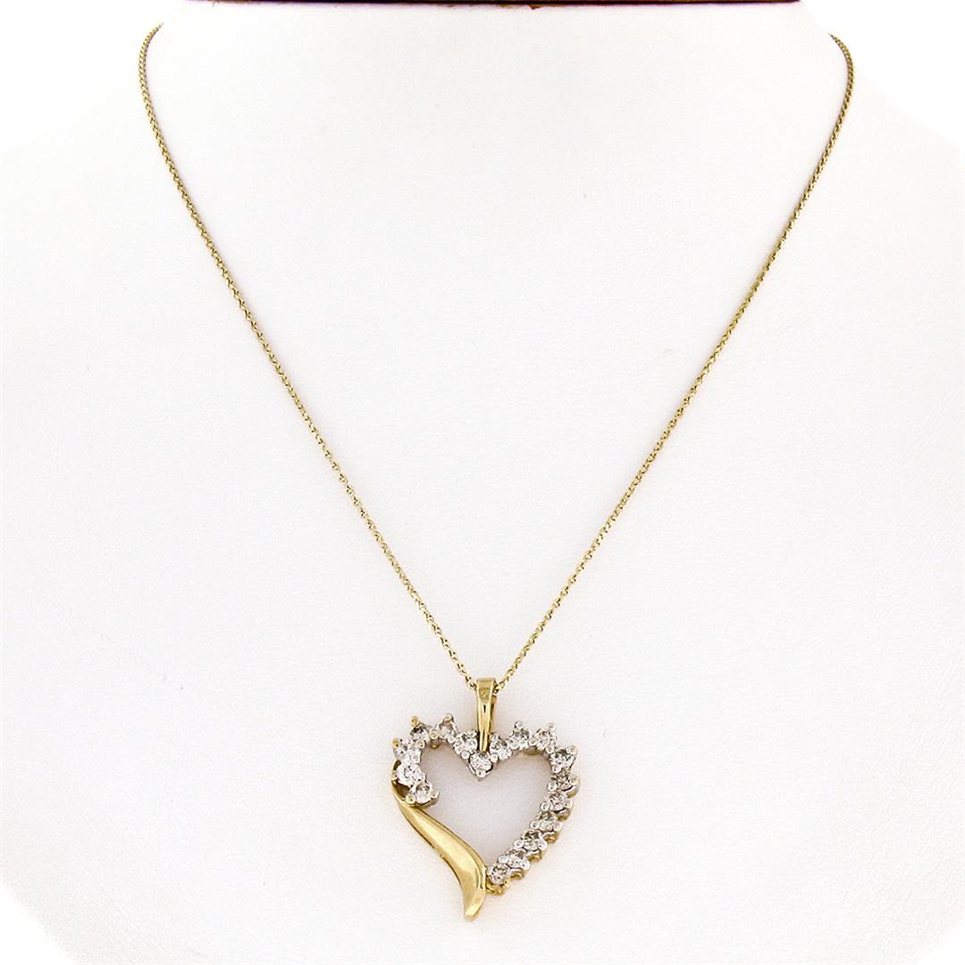10k Yellow Gold 16" .60 ctw Round Prong Set Diamond Open Heart Pendant Necklace