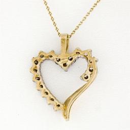 10k Yellow Gold 16" .60 ctw Round Prong Set Diamond Open Heart Pendant Necklace