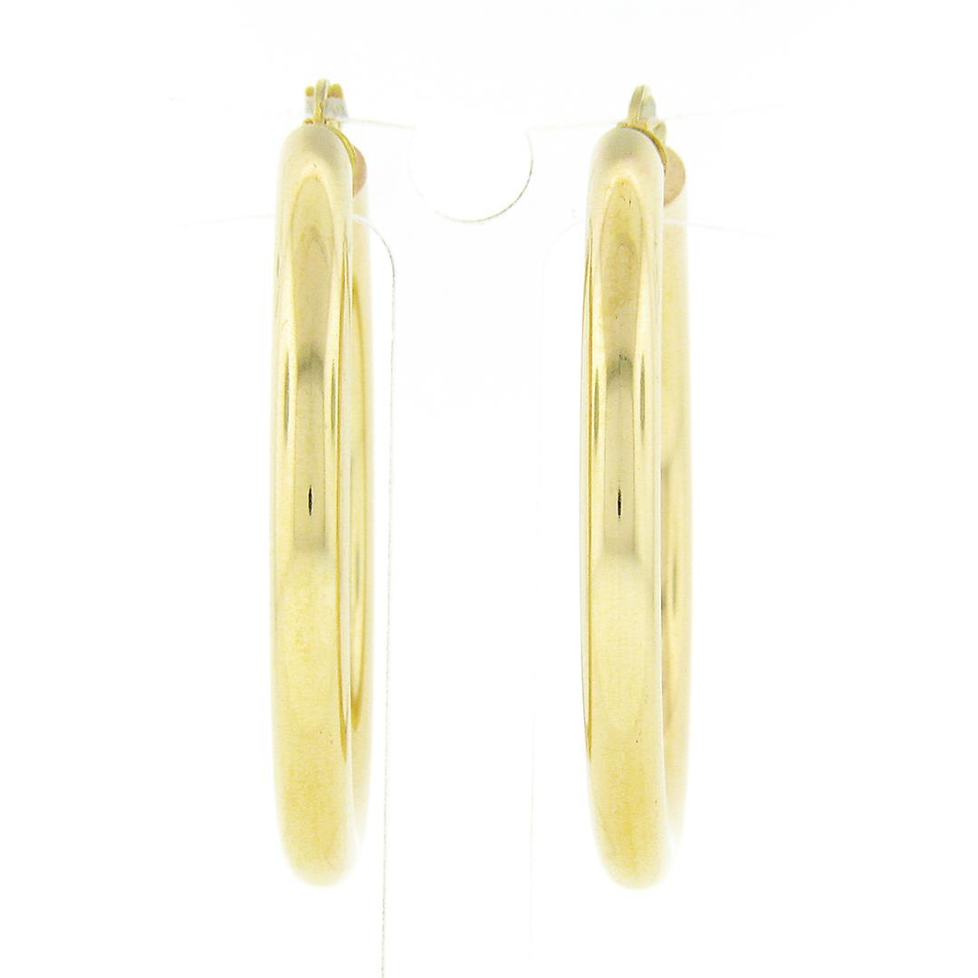 NEW Classic 14K Yellow Gold 3.9mm Wide Plain Polished Round Hoop Snap Earrings