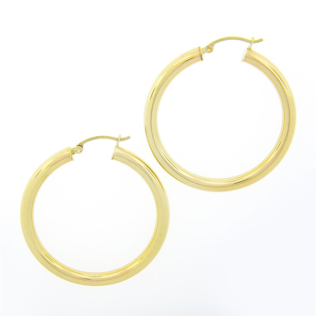 NEW Classic 14K Yellow Gold 3.9mm Wide Plain Polished Round Hoop Snap Earrings