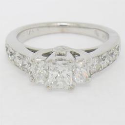 14k White Gold 1.50 ctw 3 Radiant Diamond Engagement Ring w/ Round Accents Sz 5.