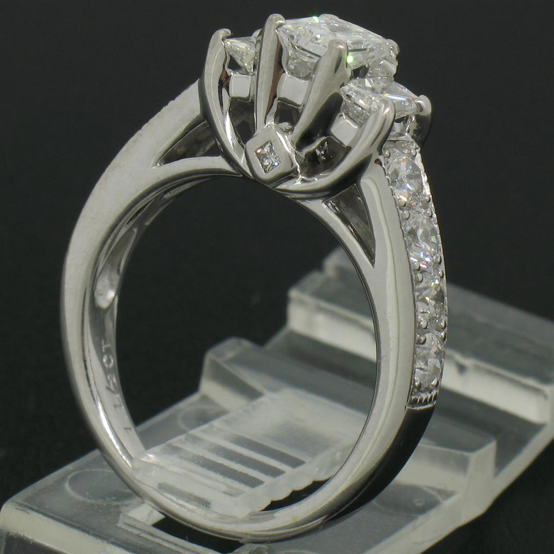 14k White Gold 1.50 ctw 3 Radiant Diamond Engagement Ring w/ Round Accents Sz 5.