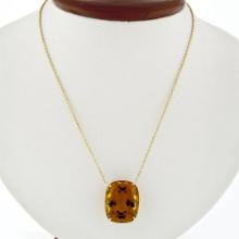 NEW 14k Gold 27.5 ctw Cushion Cut Orange Citrine Solitaire 18.5" Pendant Necklac