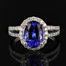 3.16 ctw Tanzanite and 0.65 ctw Diamond Platinum Ring