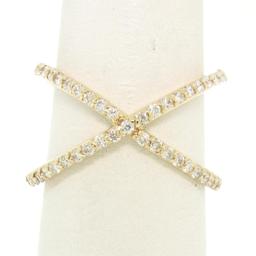 NEW 14k Yellow Gold 0.50 ctw Round Brilliant Diamond Simple X Ex Cross Band Ring