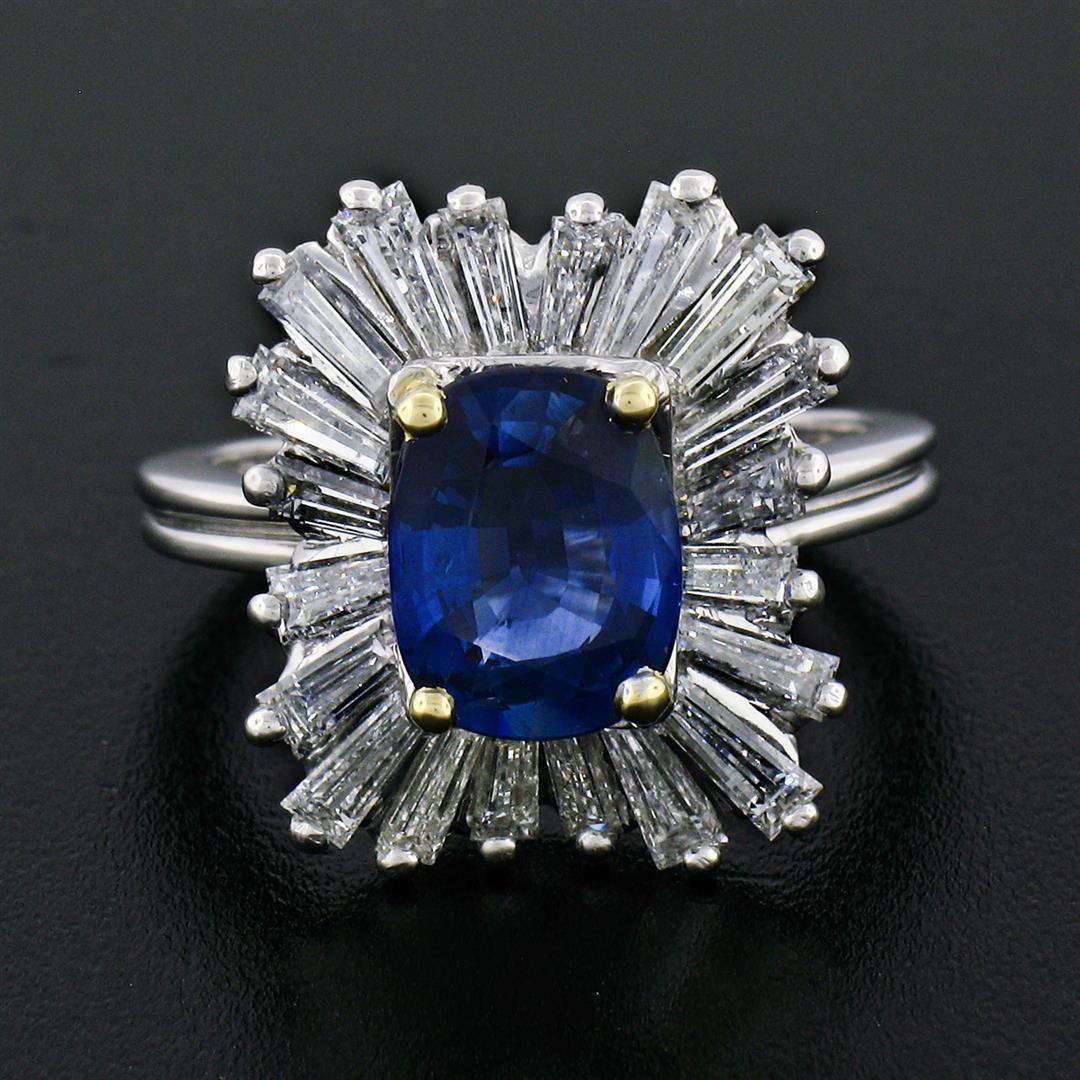 Vintage Platinum 3.43 ctw AGL Cushion Sapphire & Diamond Ballerina Cocktail Ring