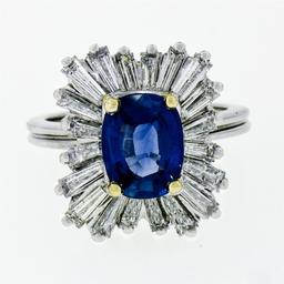 Vintage Platinum 3.43 ctw AGL Cushion Sapphire & Diamond Ballerina Cocktail Ring