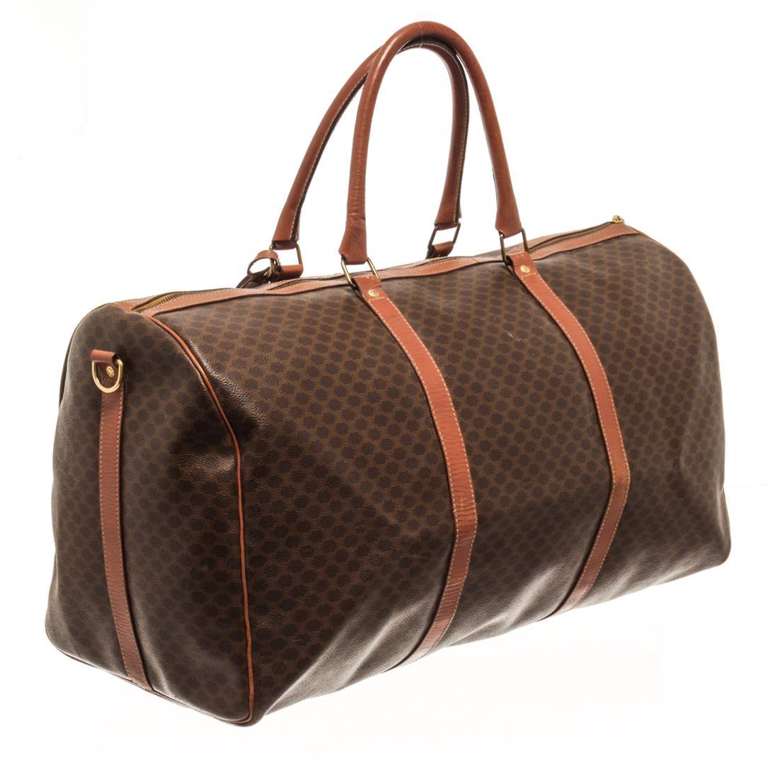 Celine Brown Coated Canvas Macadam Two Way Travel Bag