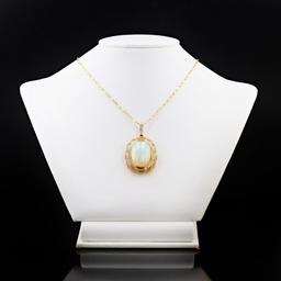 13.39 ctw Opal and 1.53 ctw Diamond 14K White and Yellow Gold Pendant