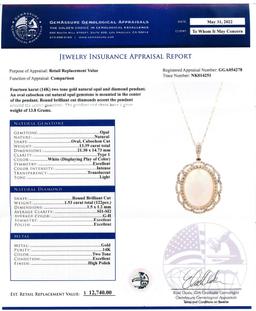 13.39 ctw Opal and 1.53 ctw Diamond 14K White and Yellow Gold Pendant