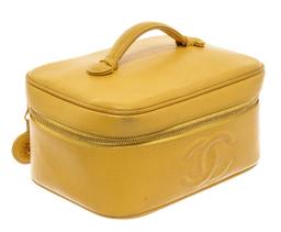 Chanel Yellow Caviar Leather Small CC Vanity Cosmetic Bag