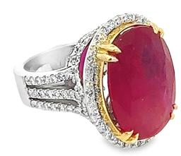 20.60 ctw Ruby and 2.60 ctw Diamond Ring - 18KT White and Yellow Gold