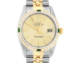 Rolex Mens 14K Yellow Gold And Stainless Steel Champagne Index Dial Diamond And