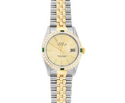 Rolex Mens 14K Yellow Gold And Stainless Steel Champagne Index Dial Diamond And