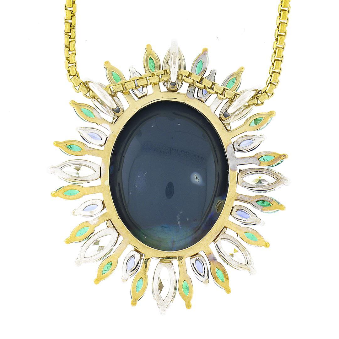 18K TT Gold 23.38 ctw GIA Cabochon Opal Diamond Sapphire Emerald Spray Pendant