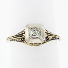 Antique Edwardian 14K TT Gold 0.15 ctw Old Mine Diamond Filigree Engagement Ring