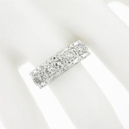 Vintage 14k White Gold 1.08 ctw Illusion Round Diamond Wide Statement Band Ring