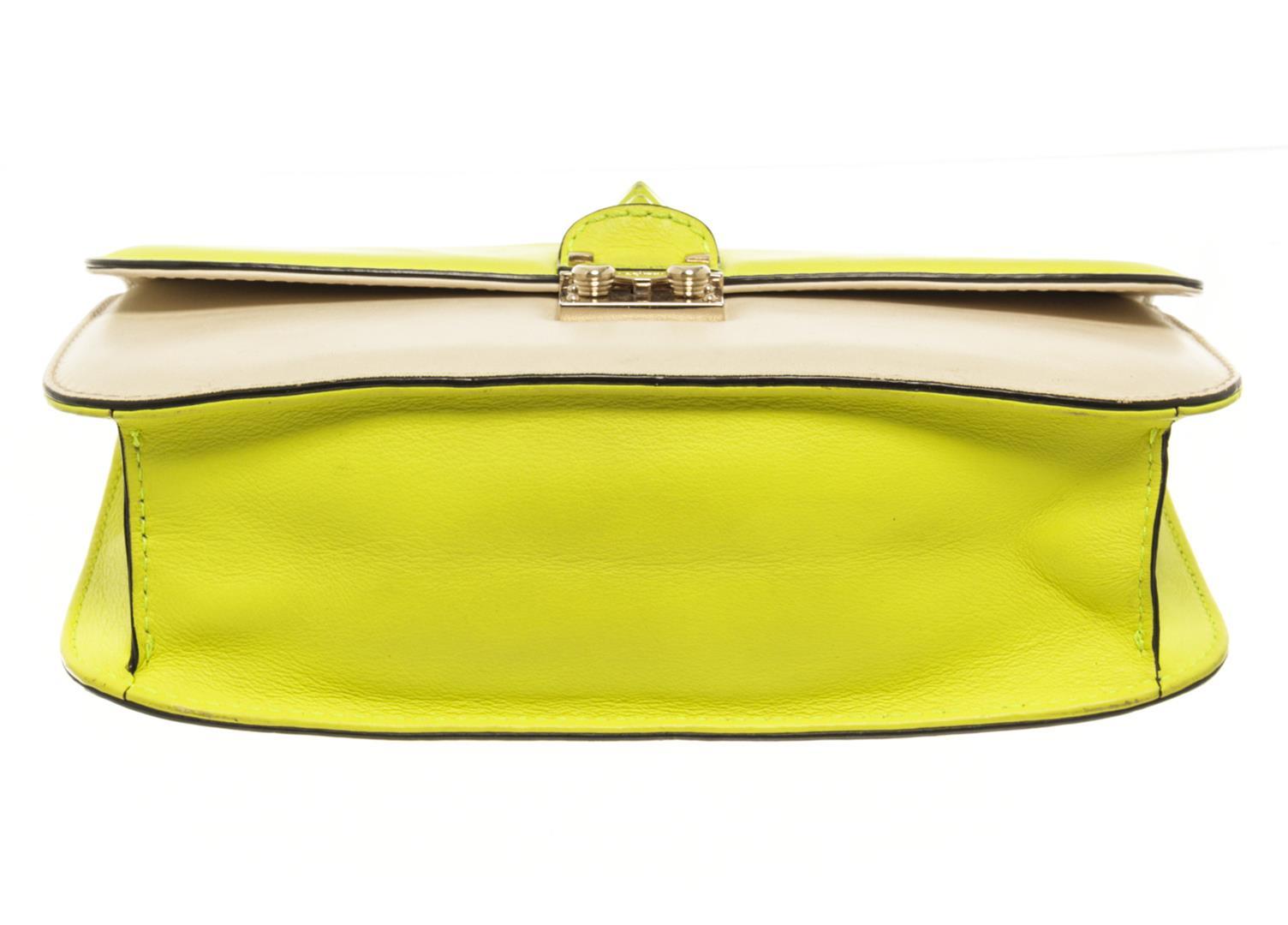 Valentino Yellow Green Leather Glam Lock Shoulder Bag