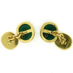 Manfredi 18k Yellow Gold Cabochon Green Chrysoprase & Diamond Men's Cuff Links