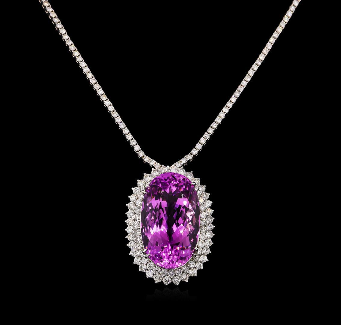 14KT White Gold 71.43 ctw Kunzite and Diamond Necklace