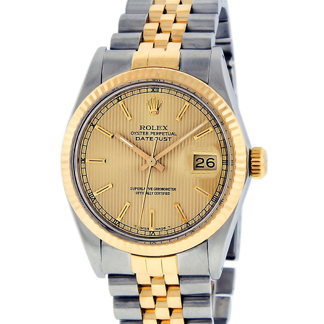 Rolex Mens 2 Tone Yellow Gold And Steel Champagne Tapestry Index 36MM Datejust W