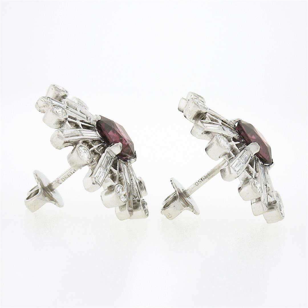 Vintage Platinum 4.02 ctw Rhodolite Garnet & Diamond Snowflake Post Stud Earring