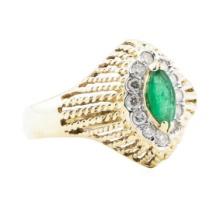 0.65 ctw Emerald And Diamond Ring - 14KT Yellow And White Gold