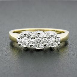 14k TT Gold 0.55 ctw Round Brilliant Cut Diamond Triple 3 Flower Cluster Band Ri