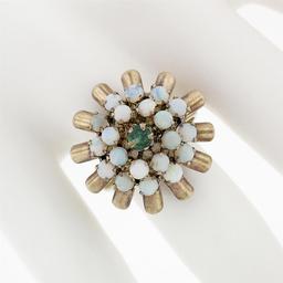 Antique 14k Rosy Yellow Gold 0.20 ctw Emerald Opal Open Spray Cluster Platter Ri